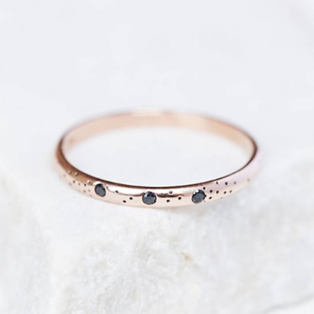 Free People Triple Black Diamond Rose Gold Ring